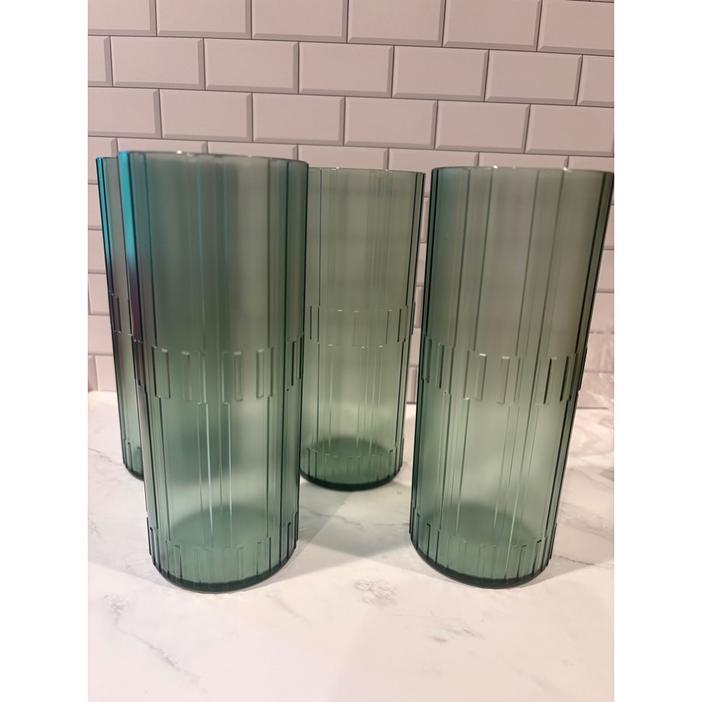 Hearth & Hand Magnolia Tritan Highbal Tumbler Set of 4 Green Fluted Ribbed Glass